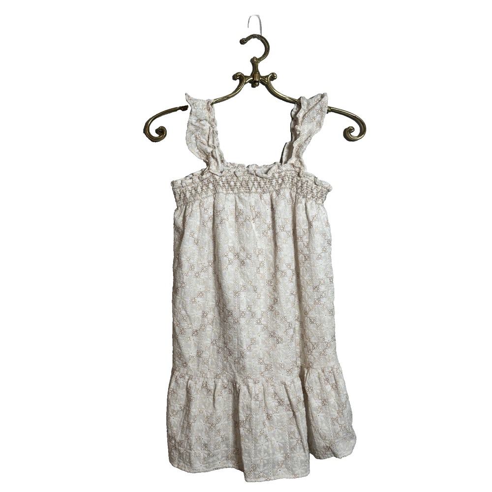 ZARA Girls Eyelet Sleeveless Ruffle  Eyelet‎ Dress Cottage Smock Size 8/9